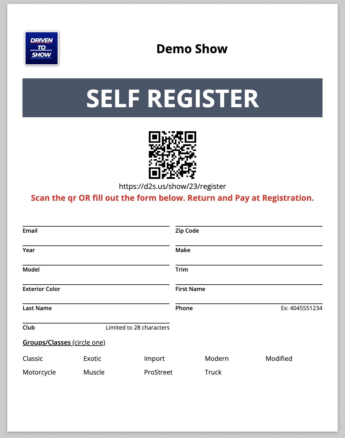 Example Printed Registration Form